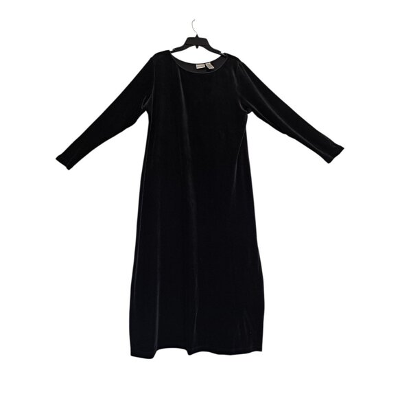 Delicates Womens Black Velvet Long Sleeve Maxi Dress L Stretch Evening - Picture 1 of 5